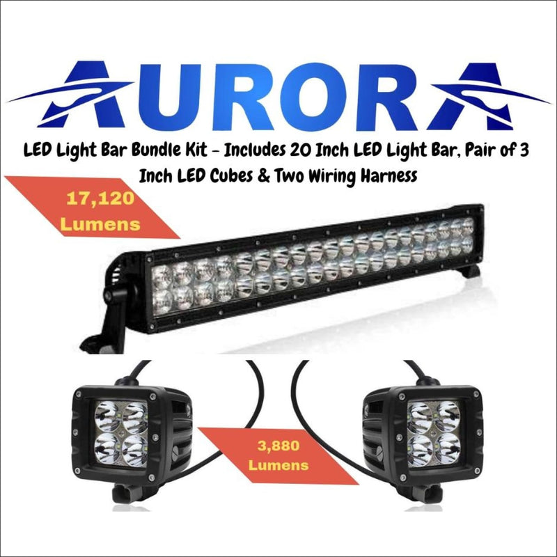 Aurora 20 Inch Dual Row + 3 Inch Cubed Bundle - 21 000 Lumens - Bundle