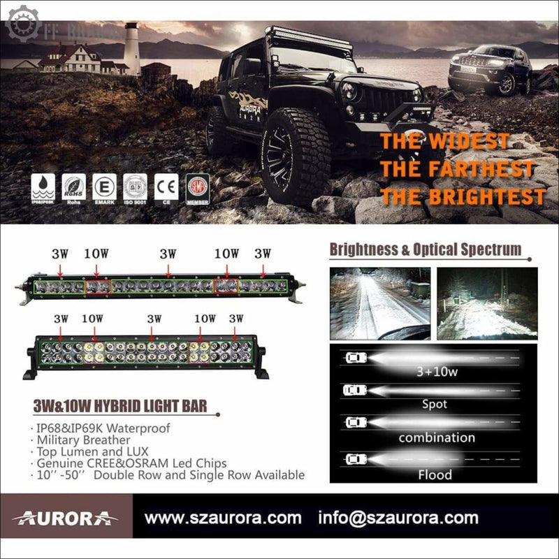 Aurora 50 Inch Single Row LED Light Bar - Hybrid Series 18 774 Lumens - LED Light Bar