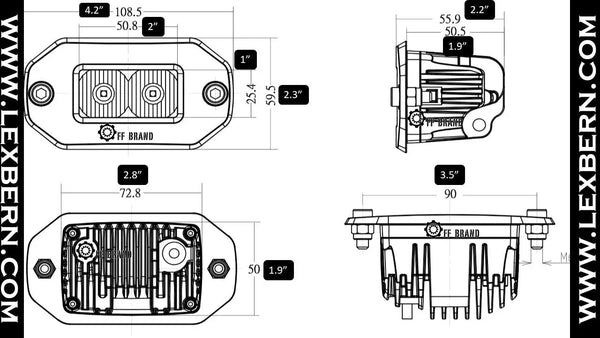 aurora-2-Inch-Flush-Mount-scene-beam-wide-angle-ALO-EL-2-E13T-dimensions