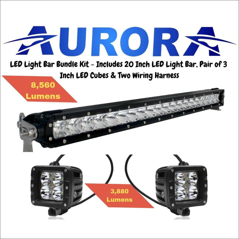 Aurora 20 Inch Single Row + 3 Inch Cubed Bundle - 12 000 Lumens - Bundle