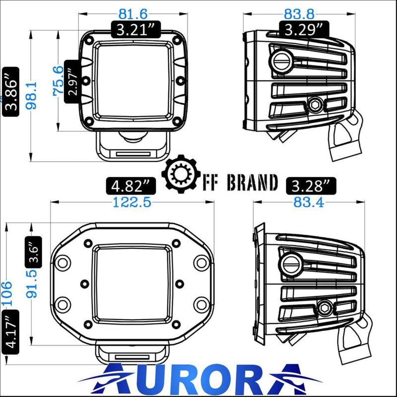 aurora recessed LED spread lights dimensions