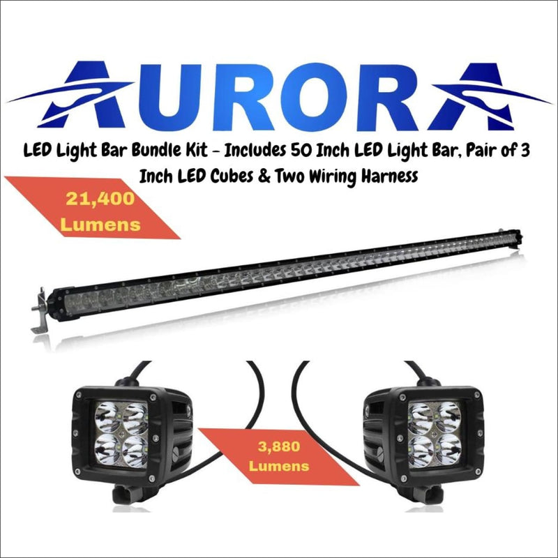 Aurora 50 Inch Single Row + 3 Inch Cubed Bundle - 25 280 Lumens - Bundle